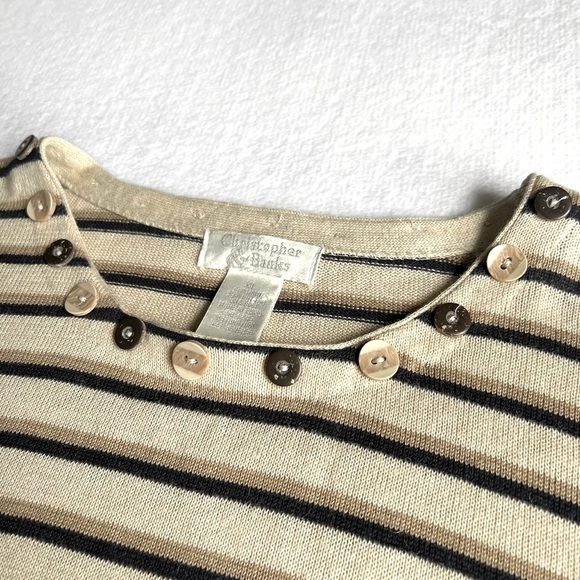 Women’s Sz XL Beige Striped Crew Neck Sweater Long Sleeve - Picture 3 of 10